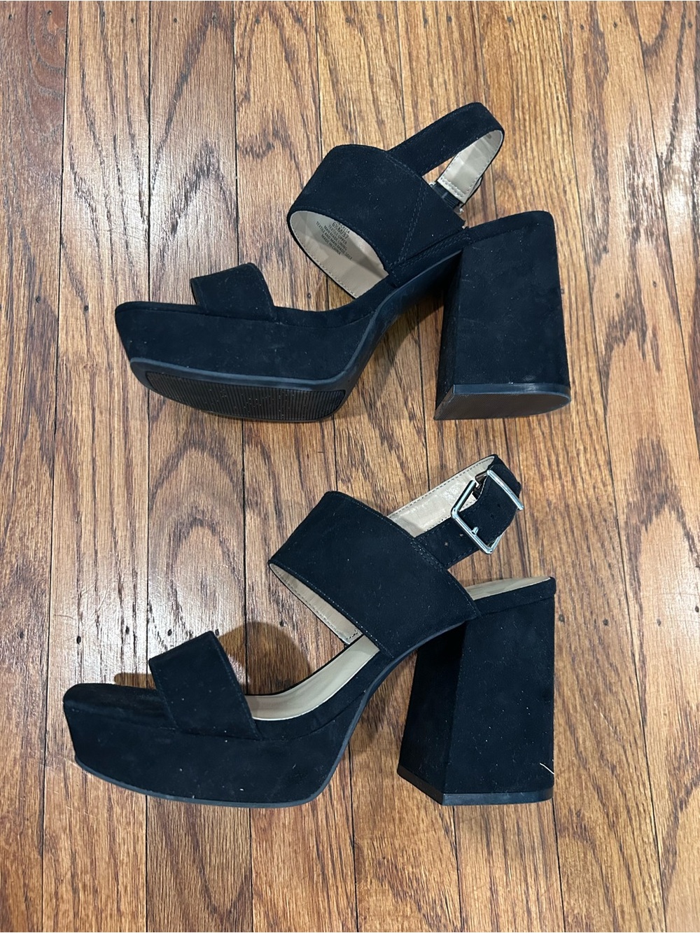 Black Suede Block Heel Sandals with Ankle Strap